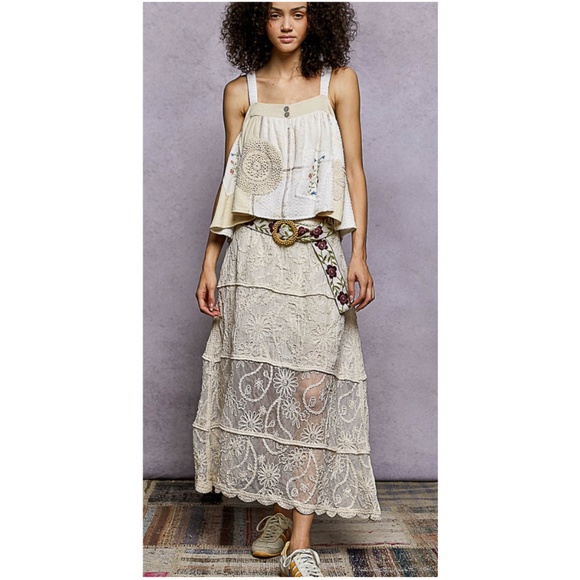 POL Cream Lace Tiered Maxi Skirt - Picture 3 of 6